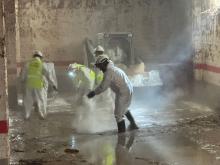 The CSIC Emergency Advisory Group using thickeners in a garage in Valencia. / Image: CSIC